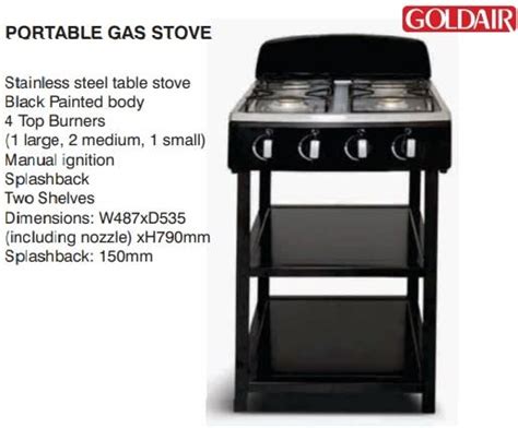 goldair 4 burner gas stove